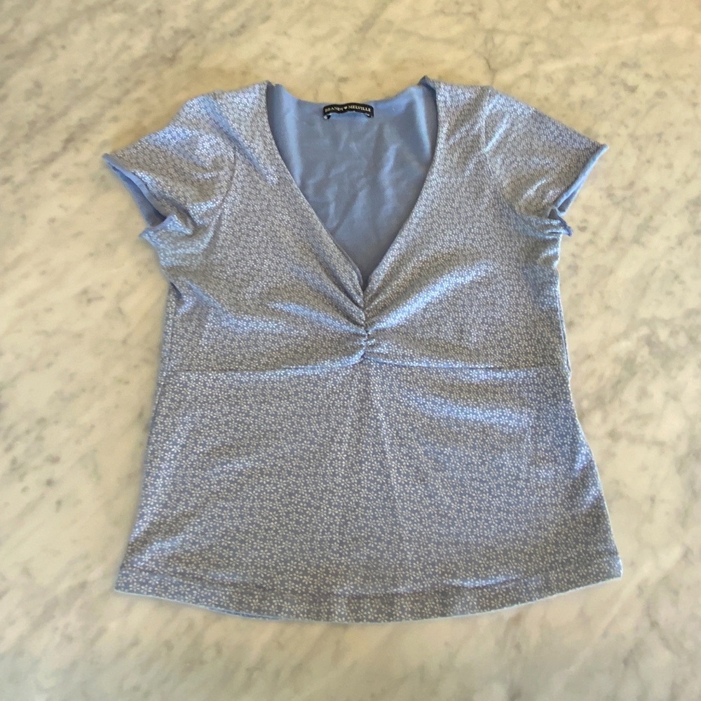 Brandy Melville - Blue V-Neck Floral Top